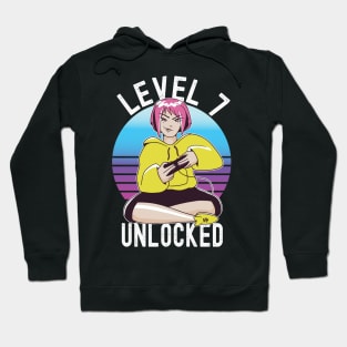 Level 7 Unlocked Girls Loves Anime Gamer 7th Birthday Girl Hoodie